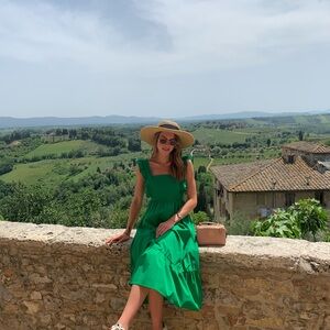 Green Midi Dress with Ruffle Hem